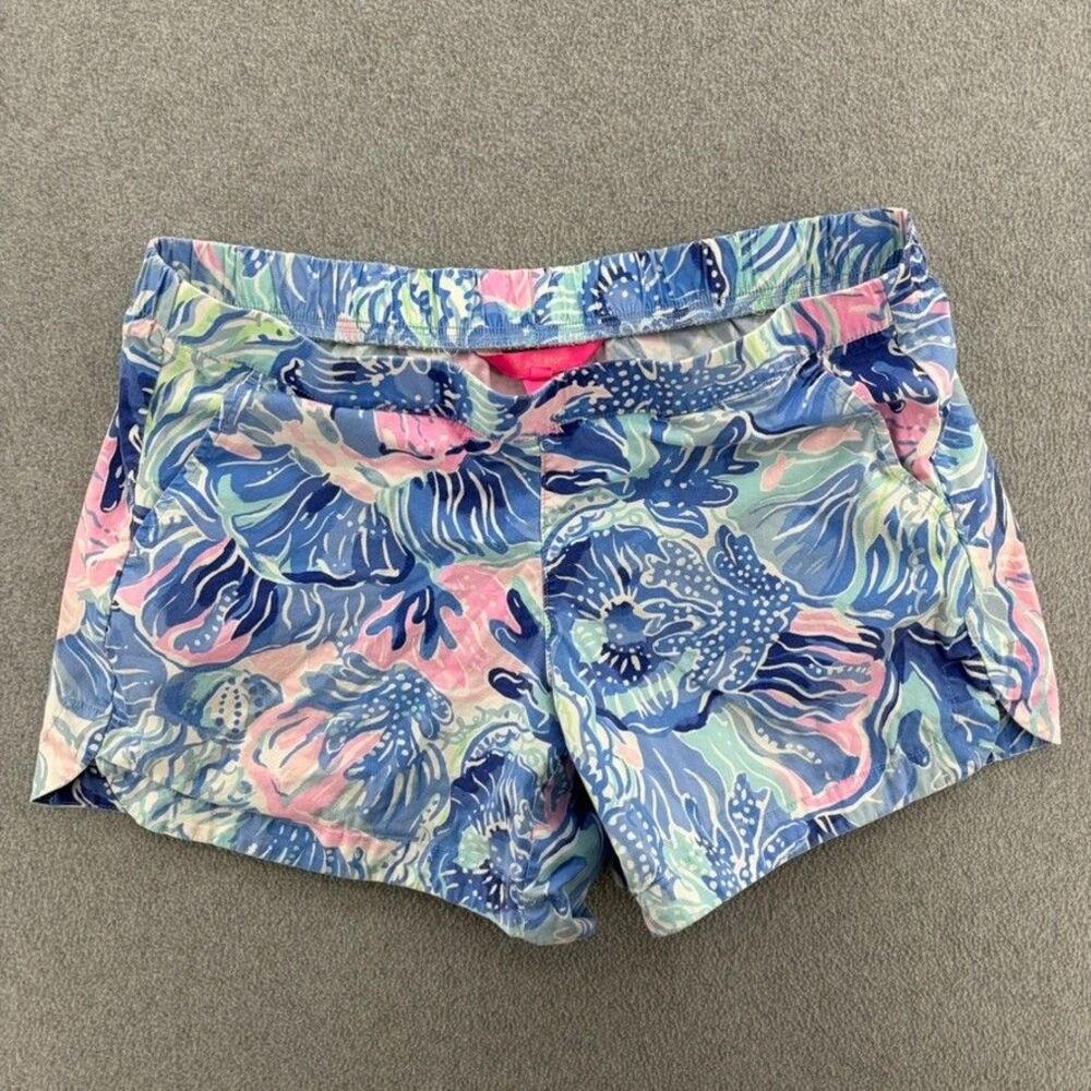 Lilly Pulitzer Women's M Tropical Coral Reef Pull On Shorts Blue Pink Green